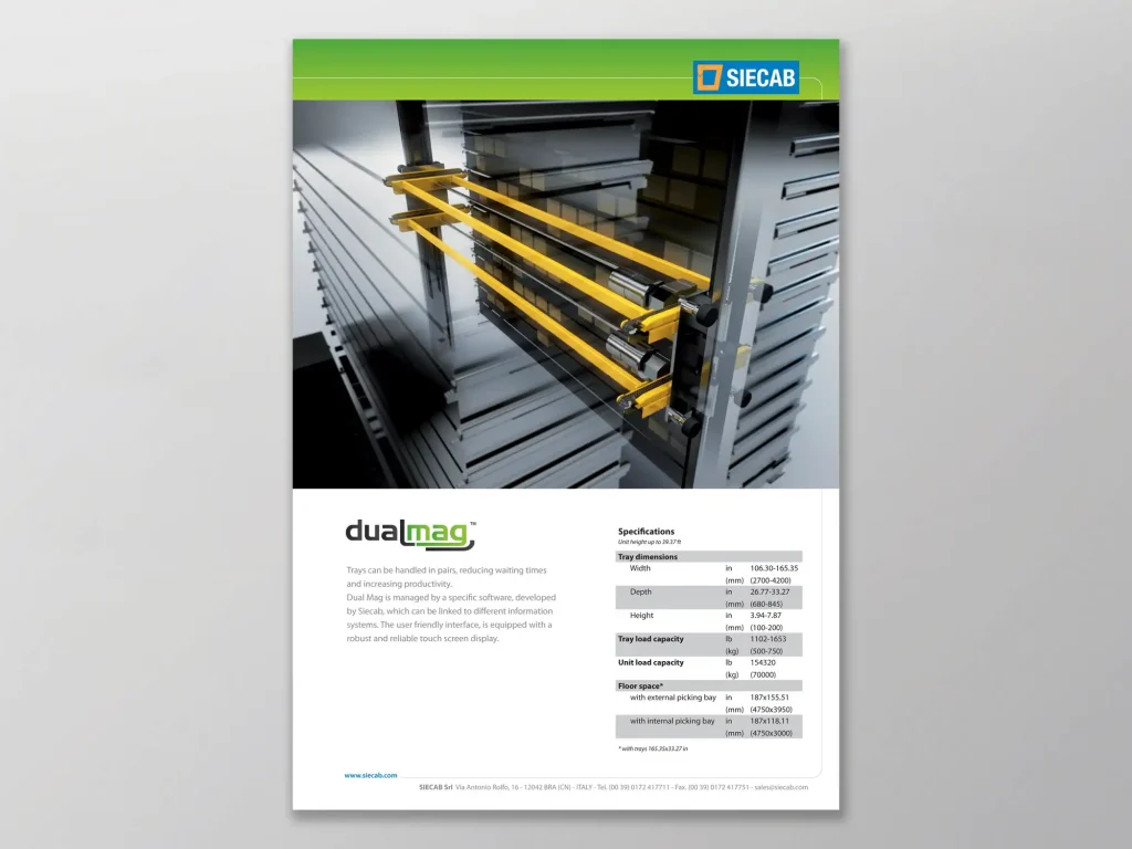 Rendering 3d tridimensionale Magazzino Verticale e schede prodotto per Siecab Bra (CN)